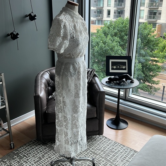 New Self-Portrait Grosgrain-trimmed Guipure Lace Midi Dress in White Size 4 US - Picture 3 of 8